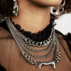 TOU1 Teeth Layered Multichain Necklace