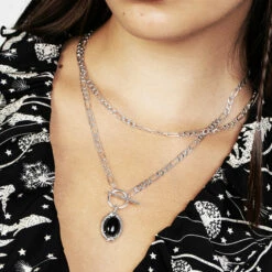 TOU1 Ouroboros Black Onyx Multi Chain Necklace -Cheap Disturbia Shop SS22TS32 Ourobros Moonstone Multichain Necklace 002 800x